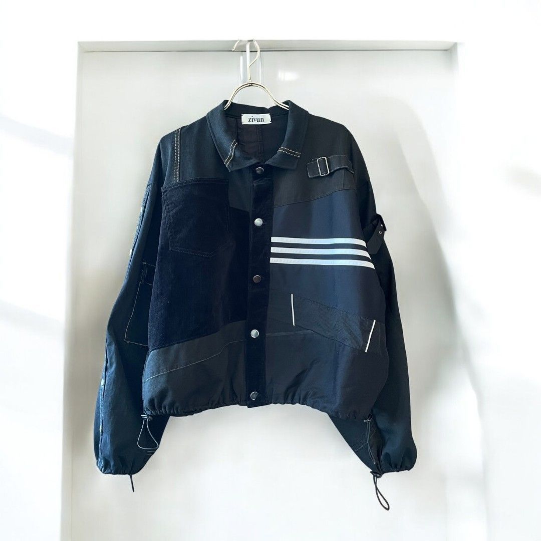 Reconstructed Black Patchwork Jacket & Skirt Set 有明ガーデンrecollect店 ジャケット リメイク セットアップ 再構築 rbj0001
