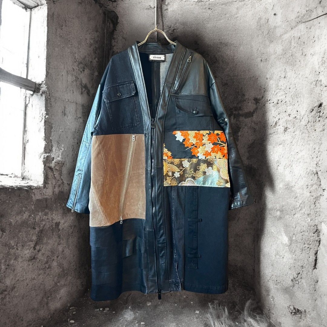 kimono obi leather coat 有明ガーデンrecollect店 着物 帯 レザー コート デニムコート 再構築 リメイク remake kolc0003