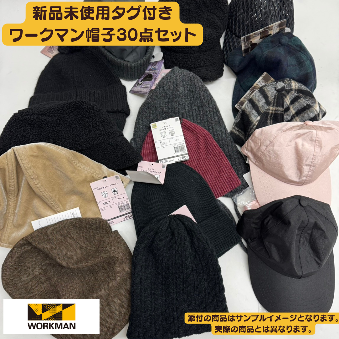 ワークマン 新品タグ付きメンズ帽子30点アソート ニット帽 キャップ ボア帽MIX メンズ仕入れ 転売向け卸セット【OLD FLIP】