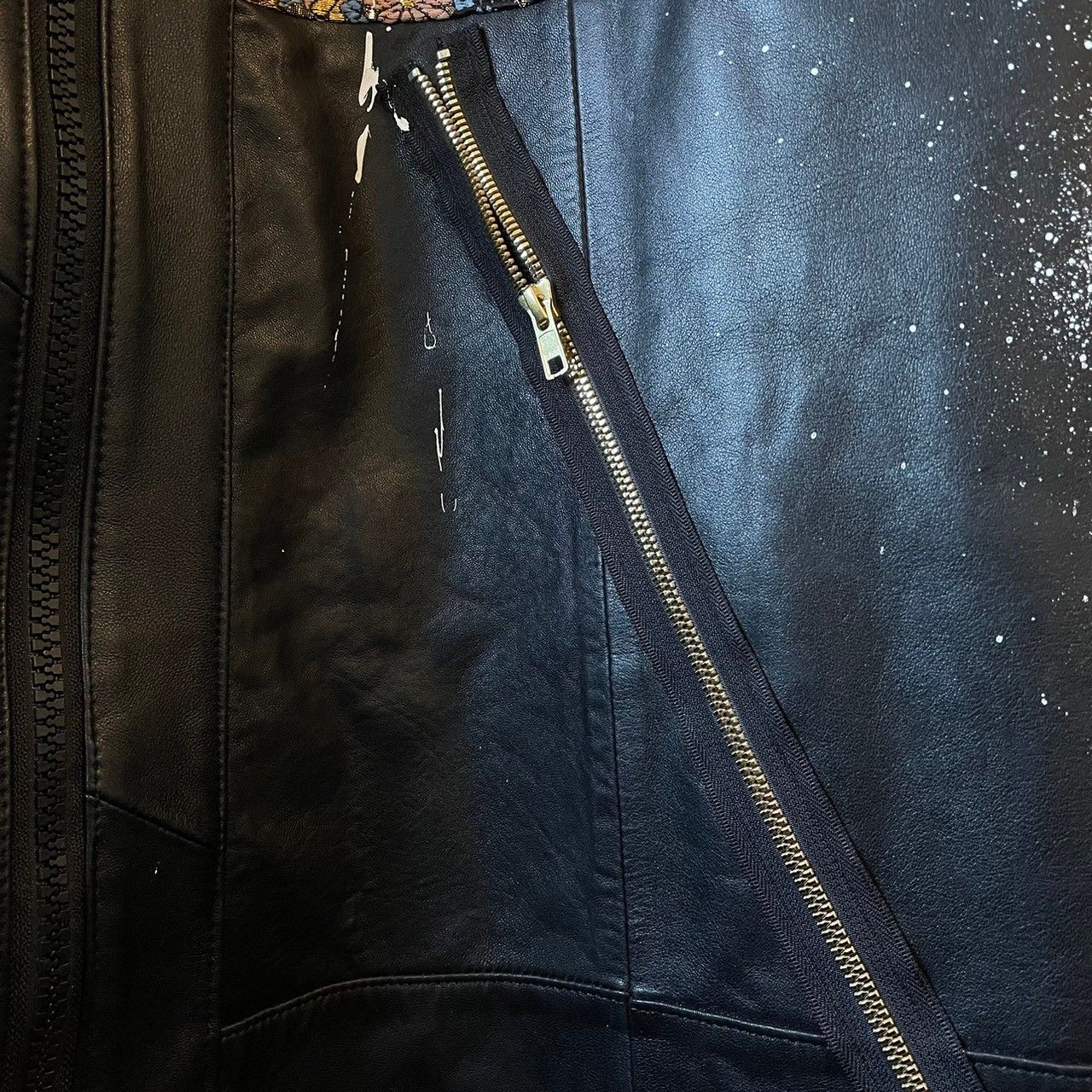 レザーコート ロングコート レディース メンズ ユニセックス 再構築 リメイク デニム ダメージ 帯 ペイント Ao Miyasaka recollect有明ガーデン店