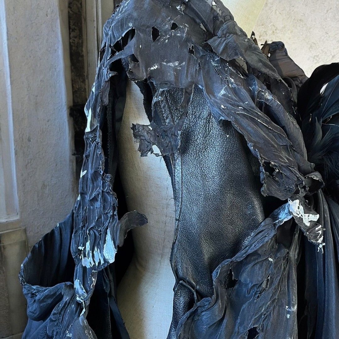 Leather jacket for women, remade, painted, black, Ao Miyasaka recollect Ariake Garden store