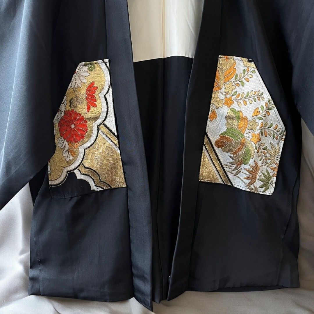 Hoodie Parka Kimono Obi Zip Women's Men's Oversized Remake Kimono Long Hoodie Black Recollect Ariake Garden Store