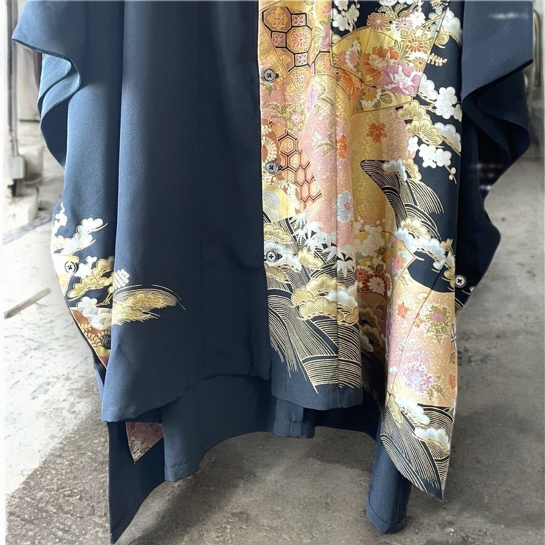 kimono poncho shirts 有明ガーデンrecollect店 着物 黒留袖 シャツ ポンチョ オーバーサイズ 再構築 リメイク remake kps0001