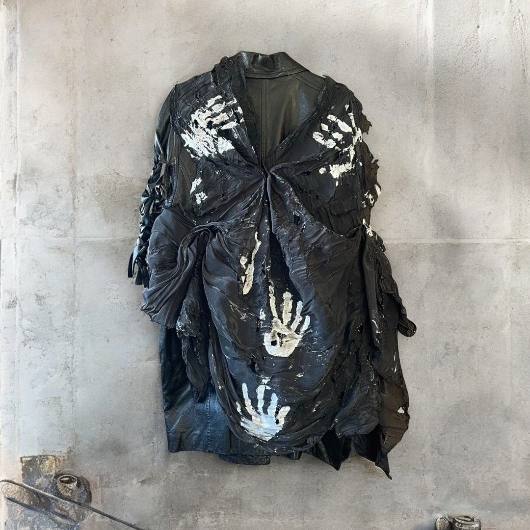 Leather jacket for women, remade, painted, black, Ao Miyasaka recollect Ariake Garden store
