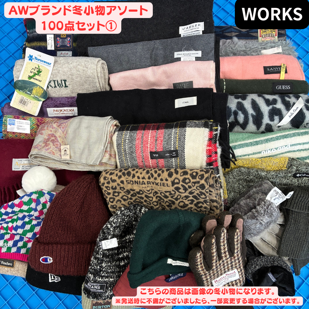 AWブランド冬小物100点アソートセット① マフラー 帽子 手袋含む 業販 卸向け