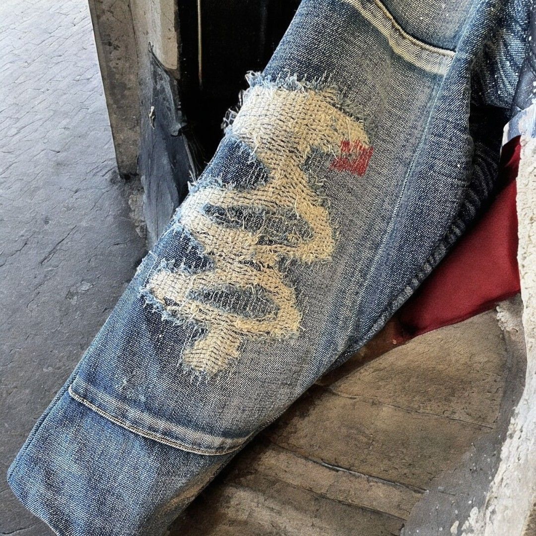 レザーコート ロングコート レディース メンズ ユニセックス 再構築 リメイク デニム ダメージ 帯 ペイント Ao Miyasaka recollect有明ガーデン店