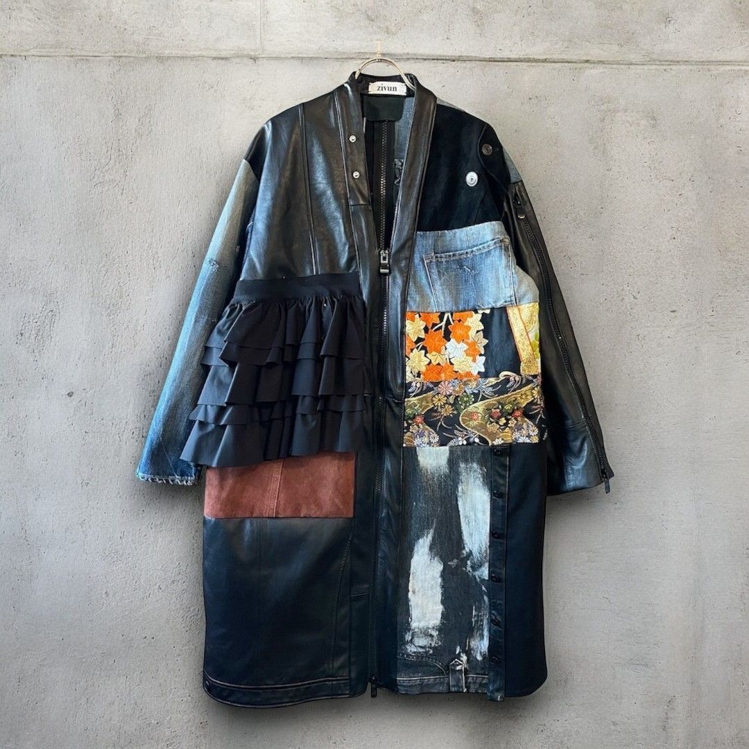 kimono obi leather coat 有明ガーデンrecollect店 着物 帯 レザー コート デニムコート 再構築 リメイク remake kolc0002