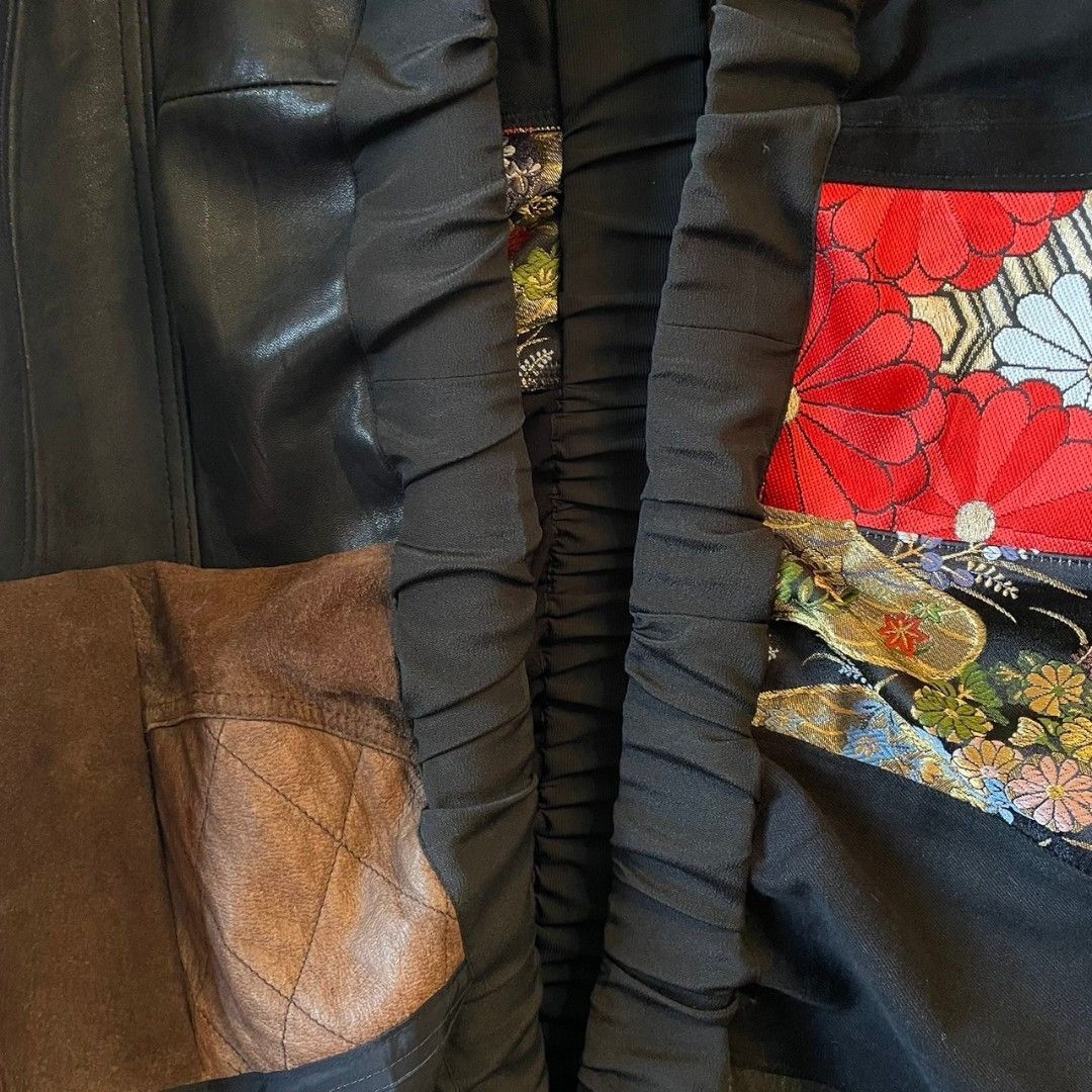 コート ユニセックス メンズ レディース リメイク 着物 帯 黒 ブラック 再構築kimono gown coat recollect有明ガーデン店
