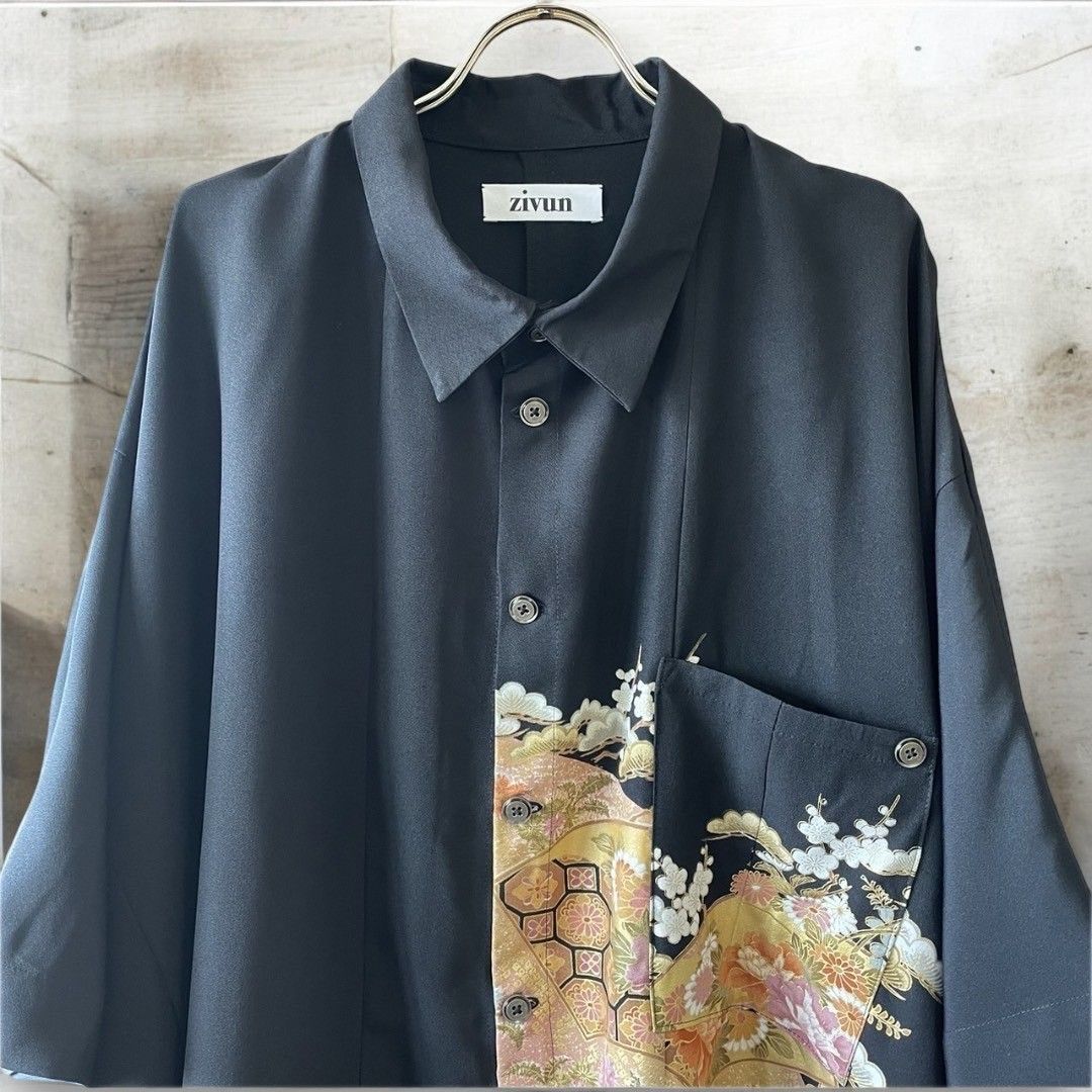 kimono poncho shirts 有明ガーデンrecollect店 着物 黒留袖 シャツ ポンチョ オーバーサイズ 再構築 リメイク remake kps0001