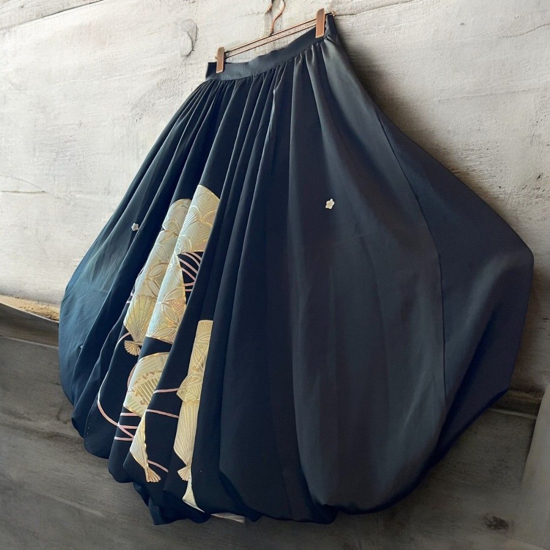 ロングスカート レディース リメイク 着物 黒留袖 黒 ブラック kimono balloon skirt バルーンスカート recollect有明ガーデン店