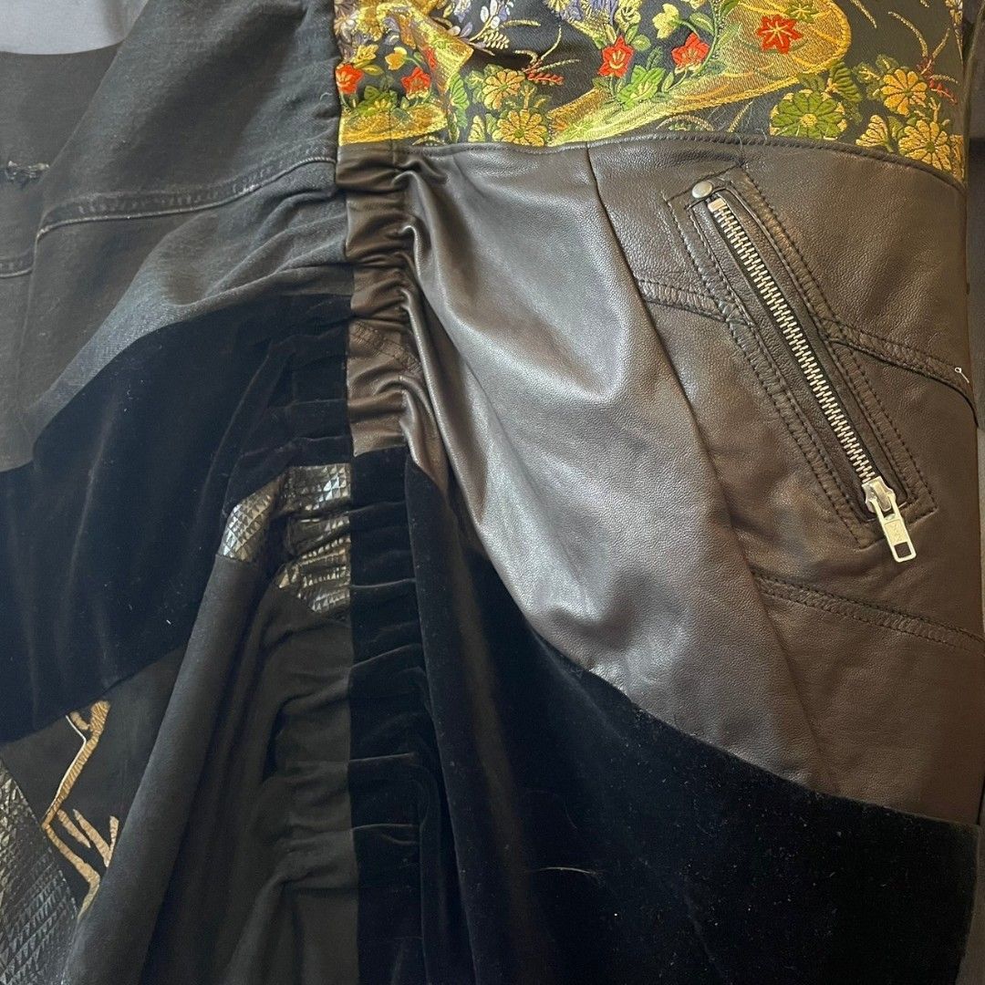 コート ユニセックス メンズ レディース リメイク 着物 帯 黒 ブラック 再構築kimono gown coat recollect有明ガーデン店