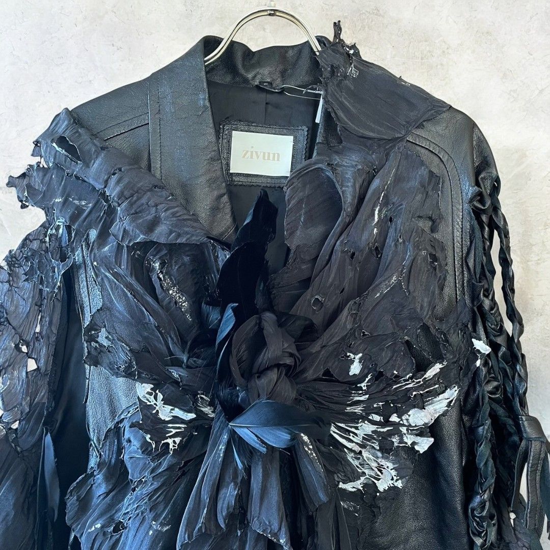 Leather jacket for women, remade, painted, black, Ao Miyasaka recollect Ariake Garden store