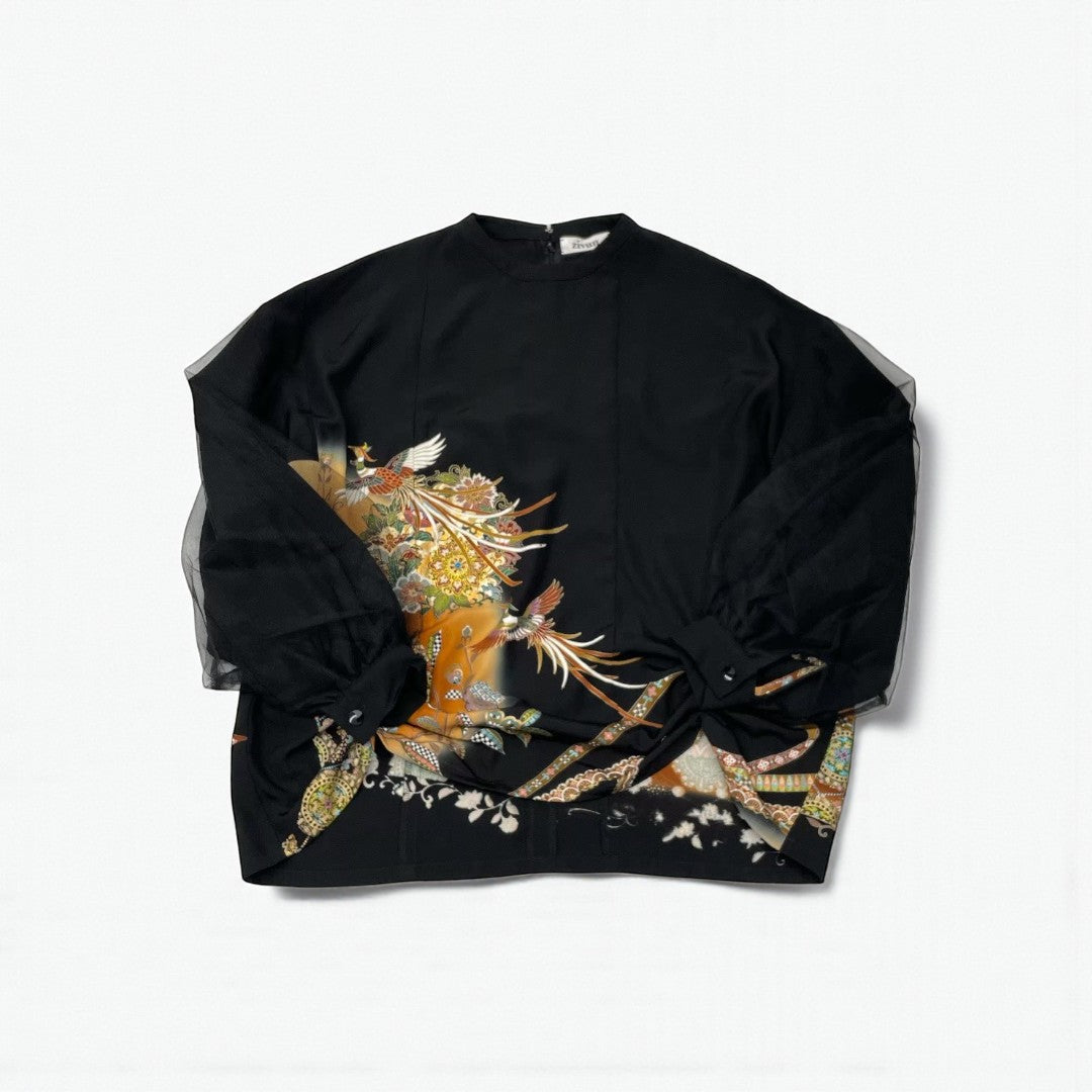 kimono tomesode phoenix tulle blouse