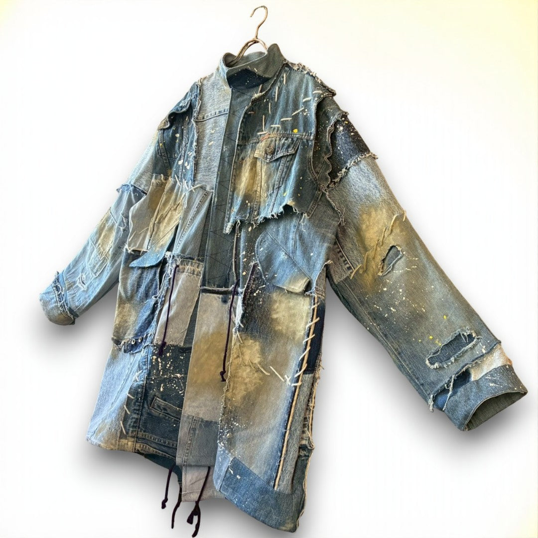 Remake Denim Mods Coat Unisex Upcycled Patchwork Jacket – One of a Kind