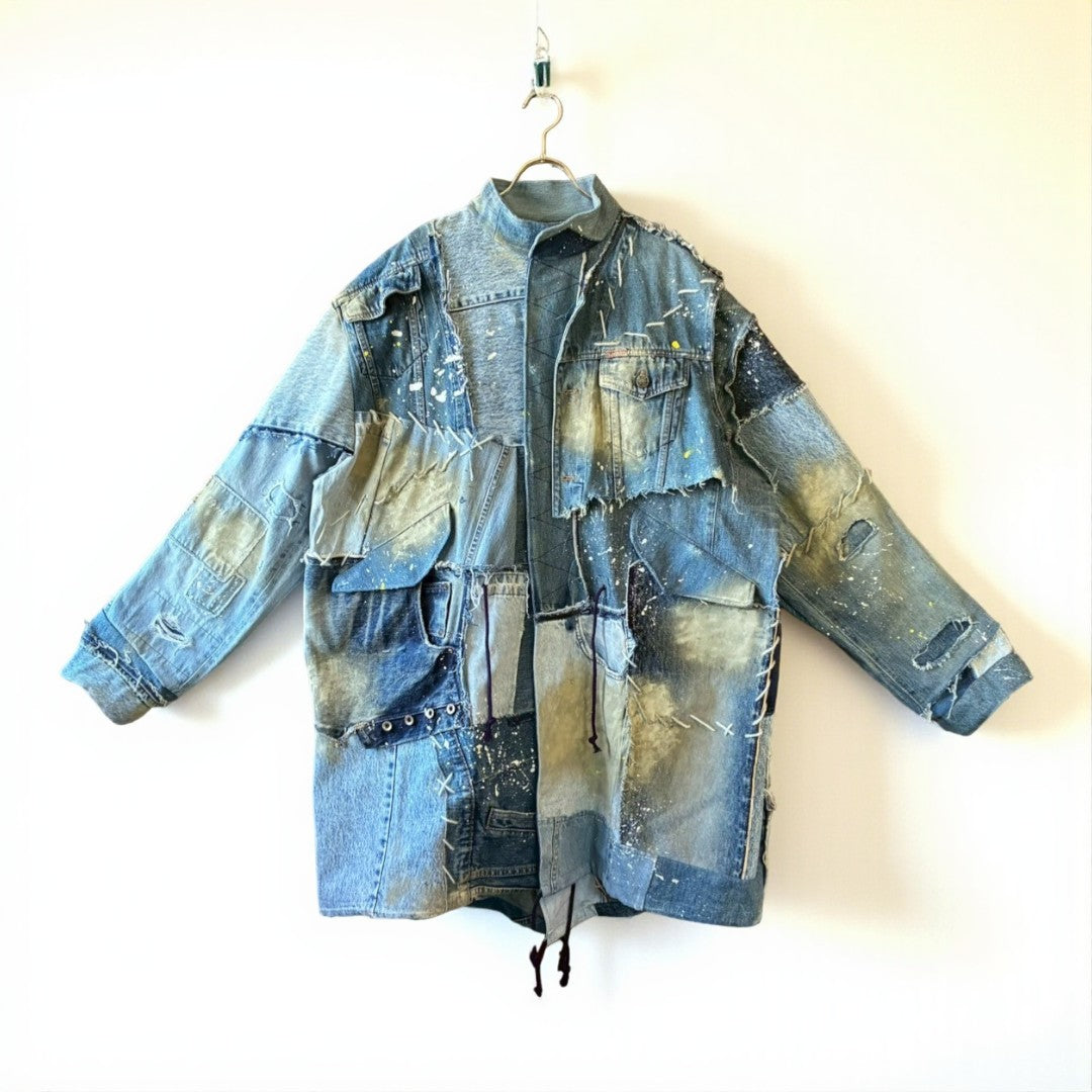 Remake Denim Mods Coat Unisex Upcycled Patchwork Jacket – One of a Kind