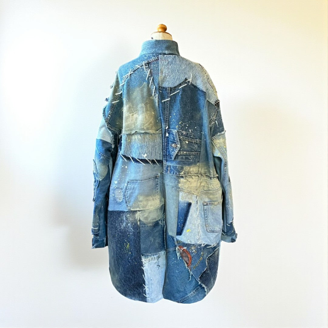 Remake Denim Mods Coat Unisex Upcycled Patchwork Jacket – One of a Kind