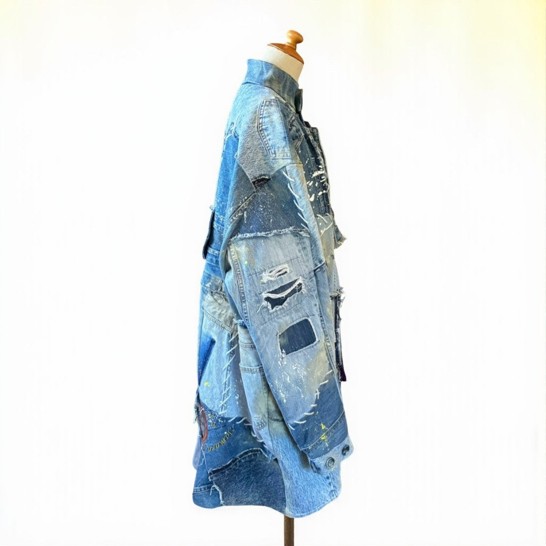 Remake Denim Mods Coat Unisex Upcycled Patchwork Jacket – One of a Kind