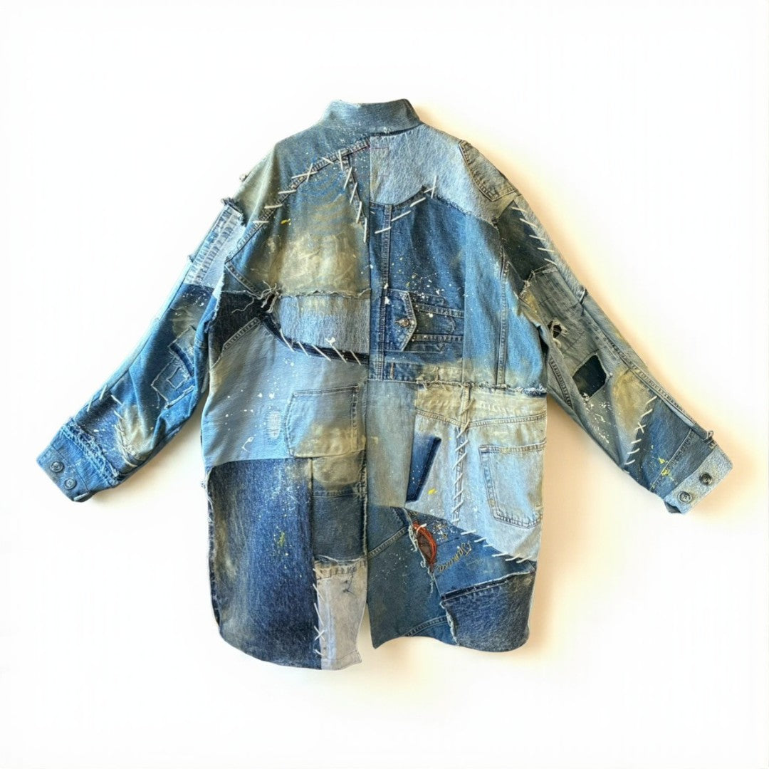 Remake Denim Mods Coat Unisex Upcycled Patchwork Jacket – One of a Kind