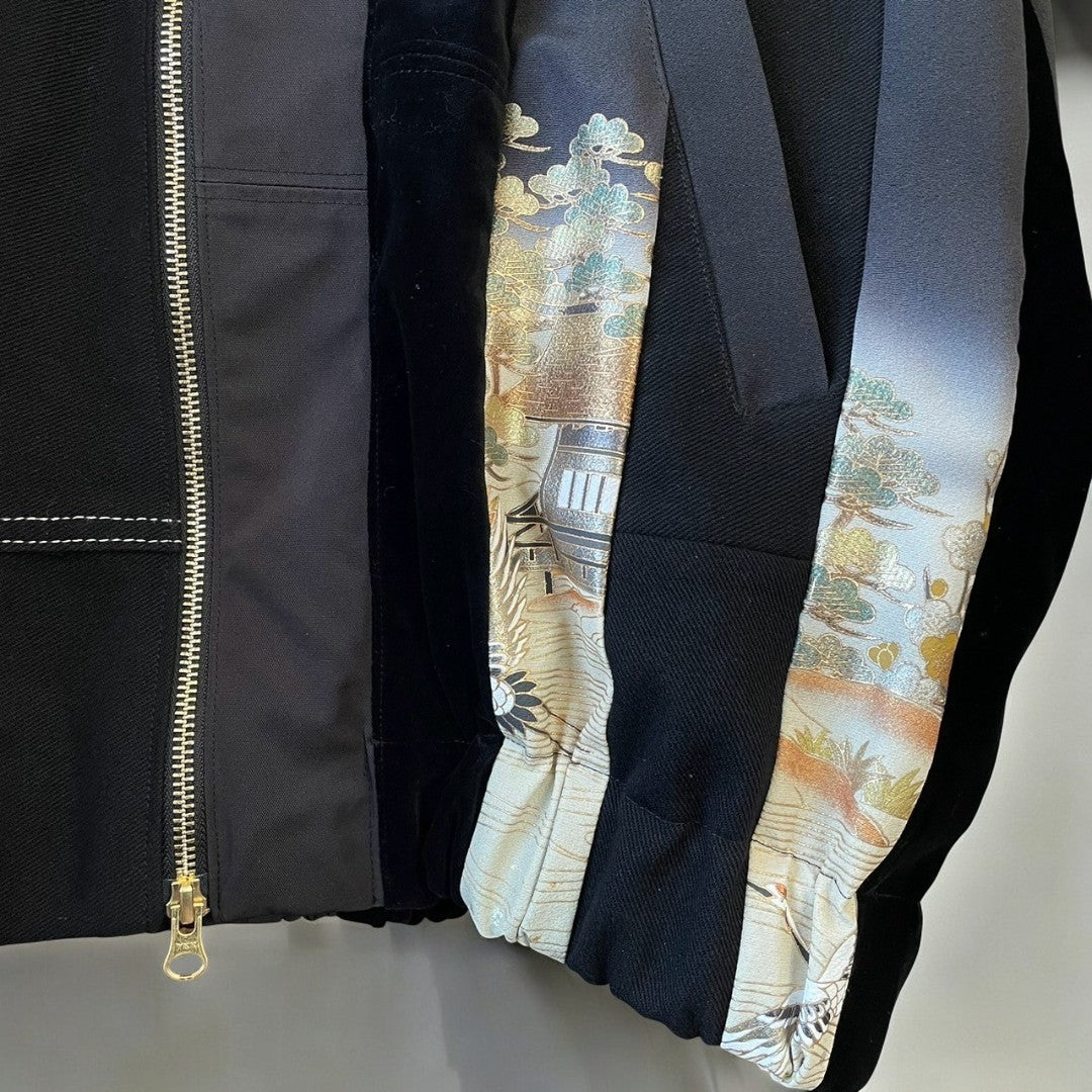 black kimono crane pattern jacket