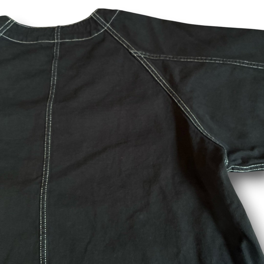 One-of-a-Kind Black Dyed Collarless Denim Jacket | Japanese Reworked Jacket | zivun
