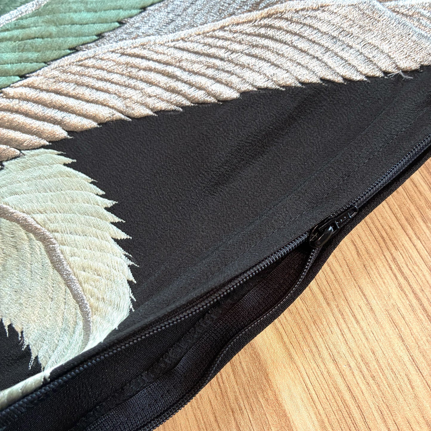 zivun Remade Black Tomesode Cushion Cover|Gold Embroidery, Pine and Heavenly Bamboo Pattern, Japanese Modern, One-of-a-Kind, 50x50cm【OLD FLIP】