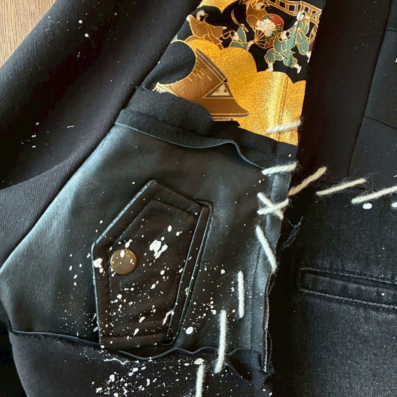 Kurotomesode × Leather Reconstructed MA-1 Jacket – “Aesthetic of Rebellion” | Unisex | One-of-a-kind