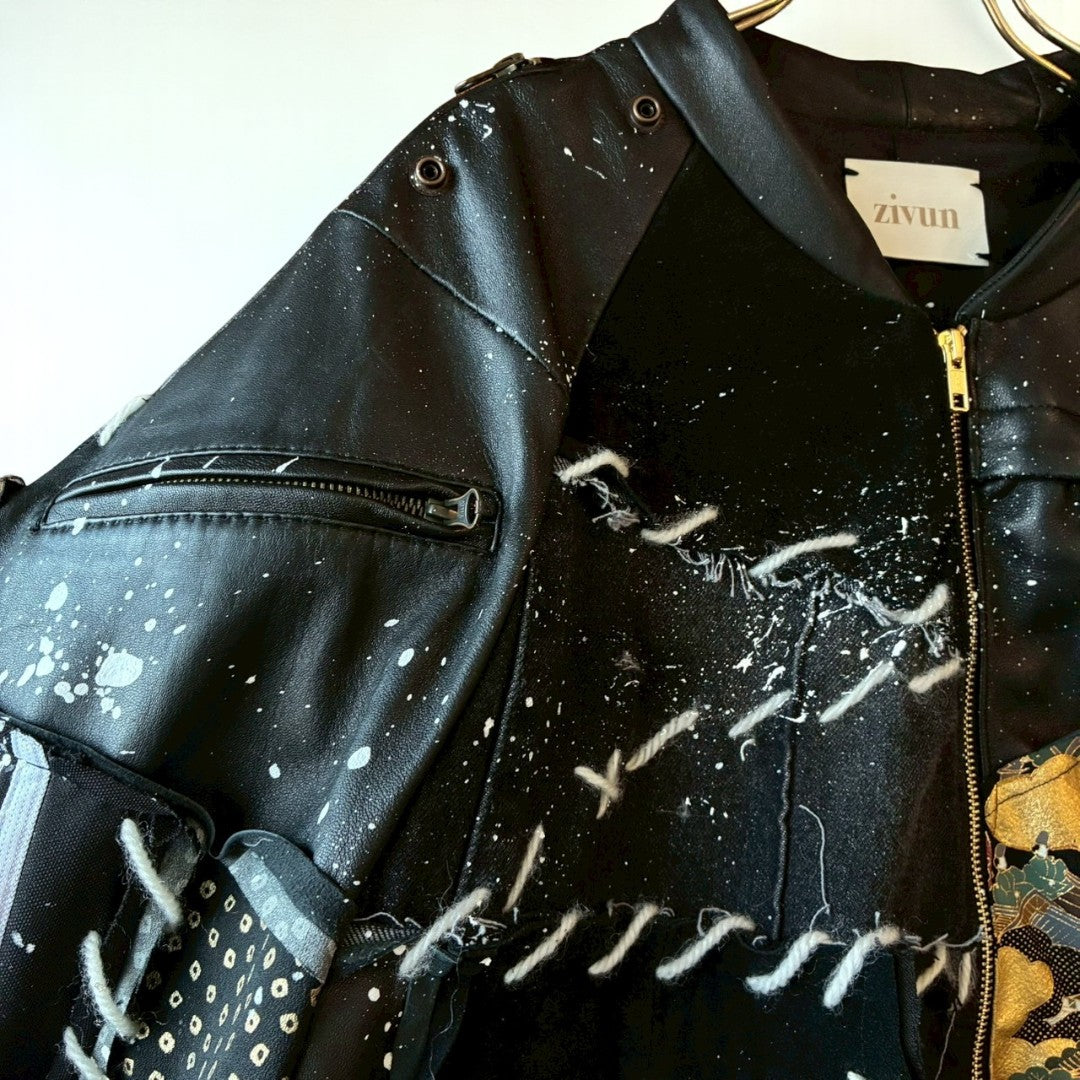 Kurotomesode × Leather Reconstructed MA-1 Jacket – “Aesthetic of Rebellion” | Unisex | One-of-a-kind