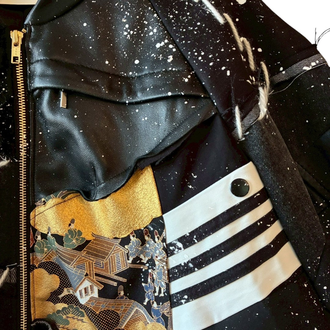 Kurotomesode × Leather Reconstructed MA-1 Jacket – “Aesthetic of Rebellion” | Unisex | One-of-a-kind