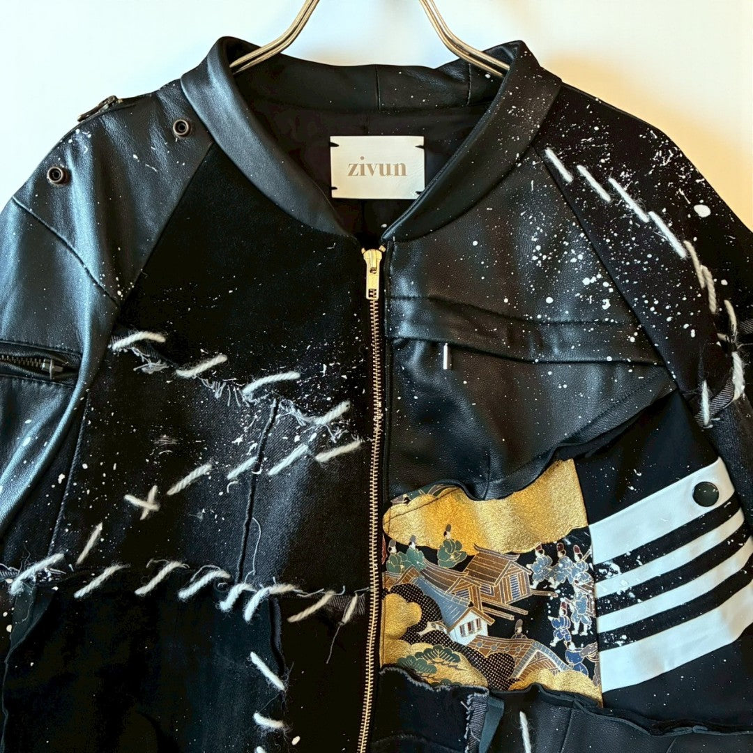 Kurotomesode × Leather Reconstructed MA-1 Jacket – “Aesthetic of Rebellion” | Unisex | One-of-a-kind