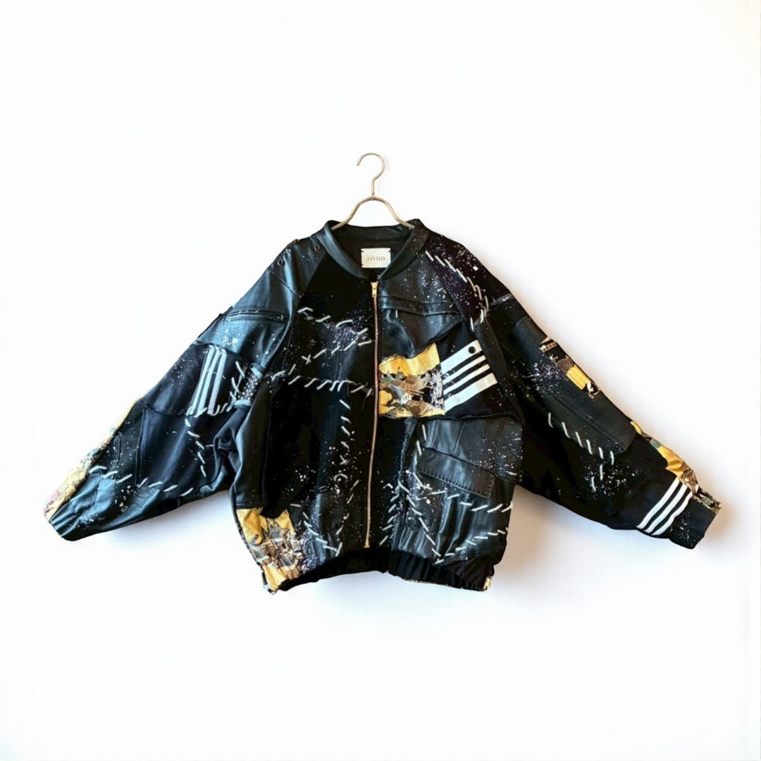 Kurotomesode × Leather Reconstructed MA-1 Jacket – “Aesthetic of Rebellion” | Unisex | One-of-a-kind