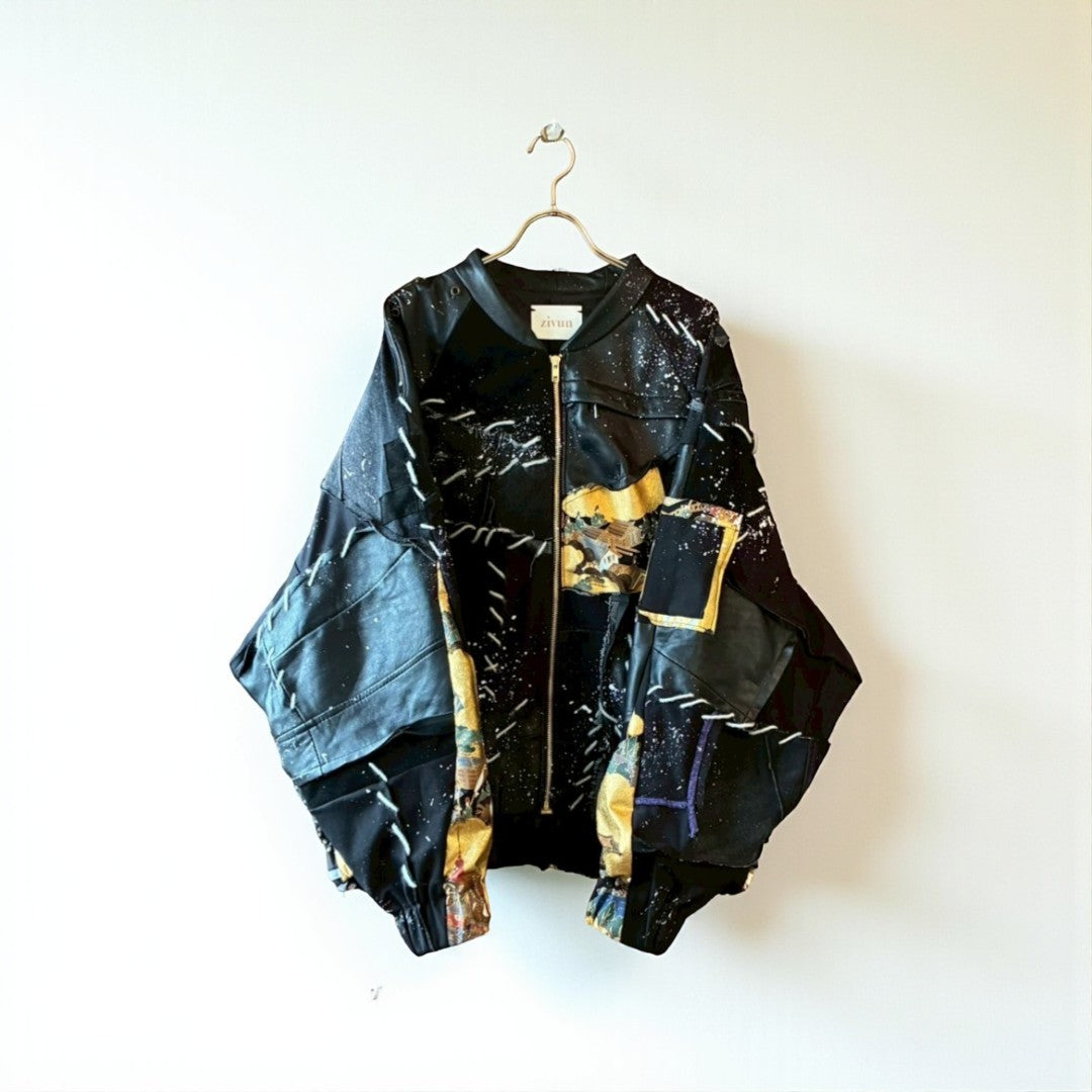 Kurotomesode × Leather Reconstructed MA-1 Jacket – “Aesthetic of Rebellion” | Unisex | One-of-a-kind