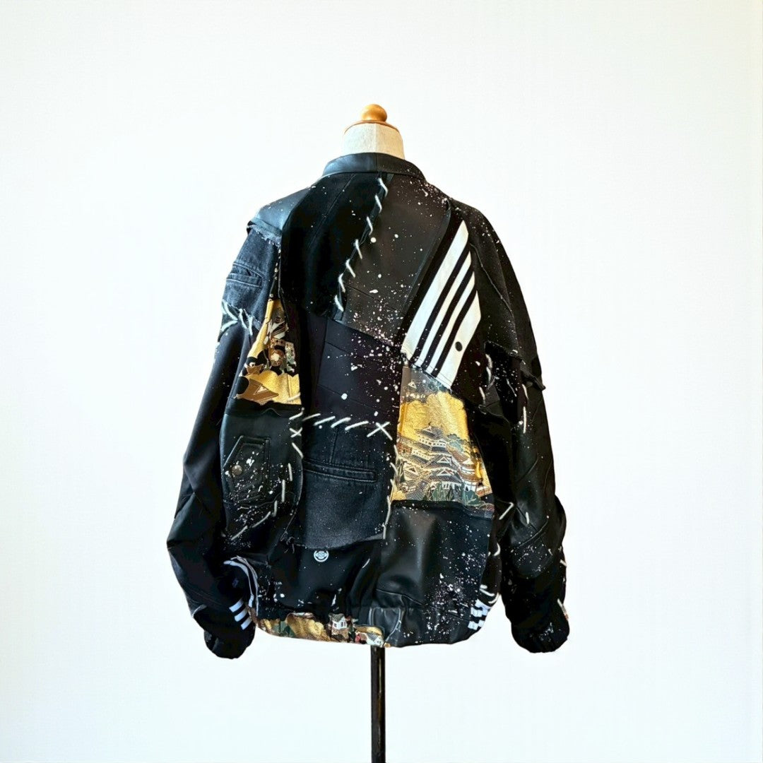 Kurotomesode × Leather Reconstructed MA-1 Jacket – “Aesthetic of Rebellion” | Unisex | One-of-a-kind