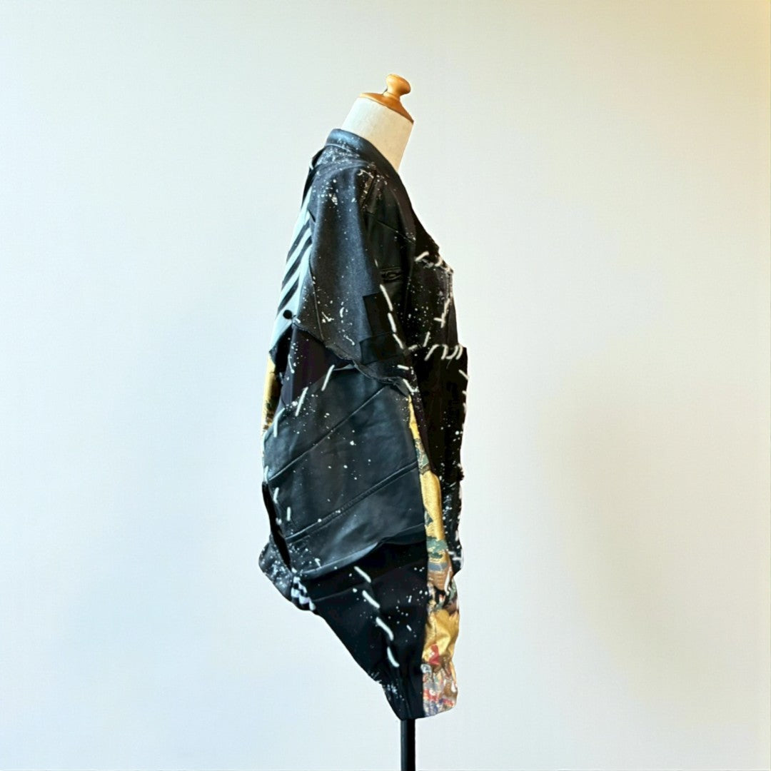 Kurotomesode × Leather Reconstructed MA-1 Jacket – “Aesthetic of Rebellion” | Unisex | One-of-a-kind