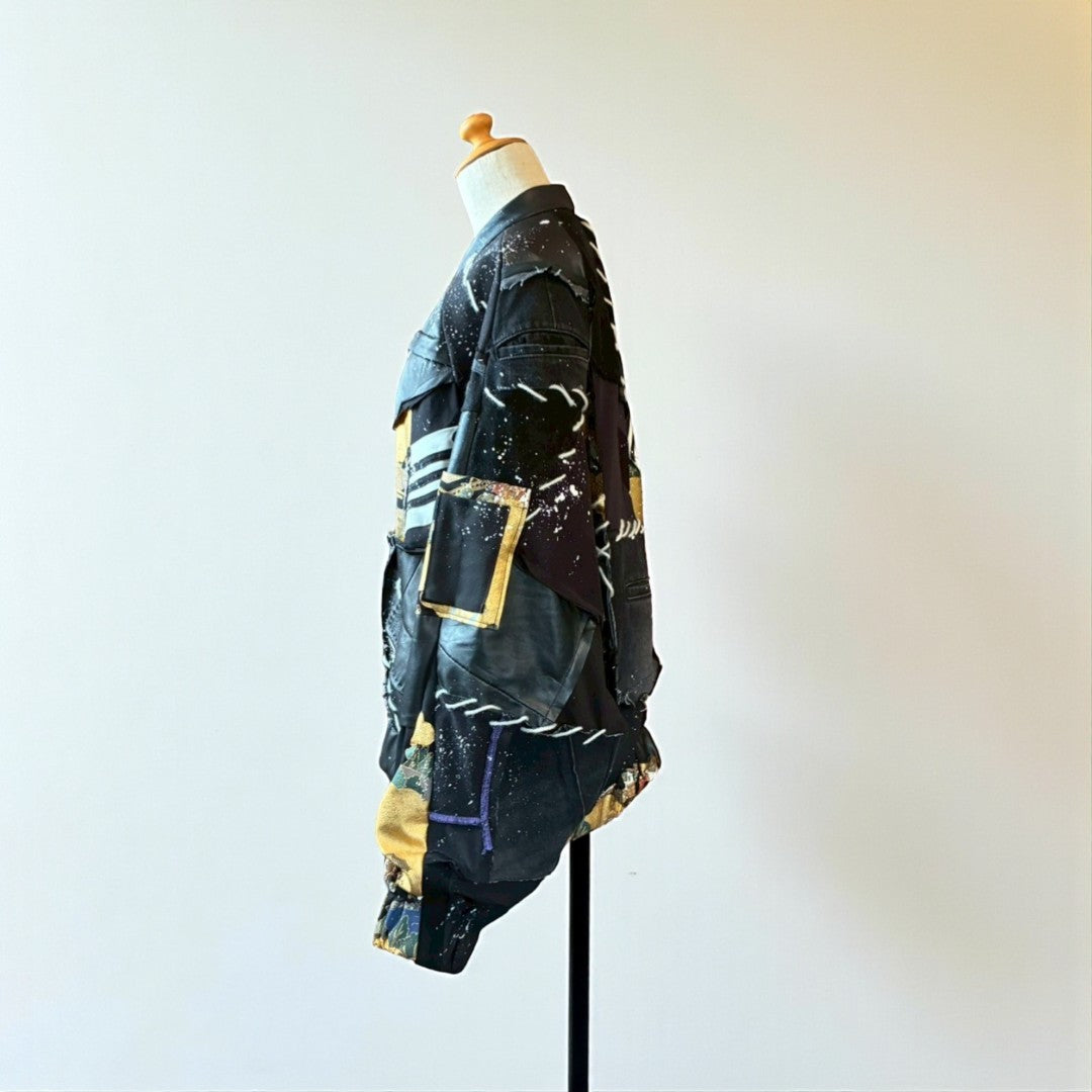 Kurotomesode × Leather Reconstructed MA-1 Jacket – “Aesthetic of Rebellion” | Unisex | One-of-a-kind