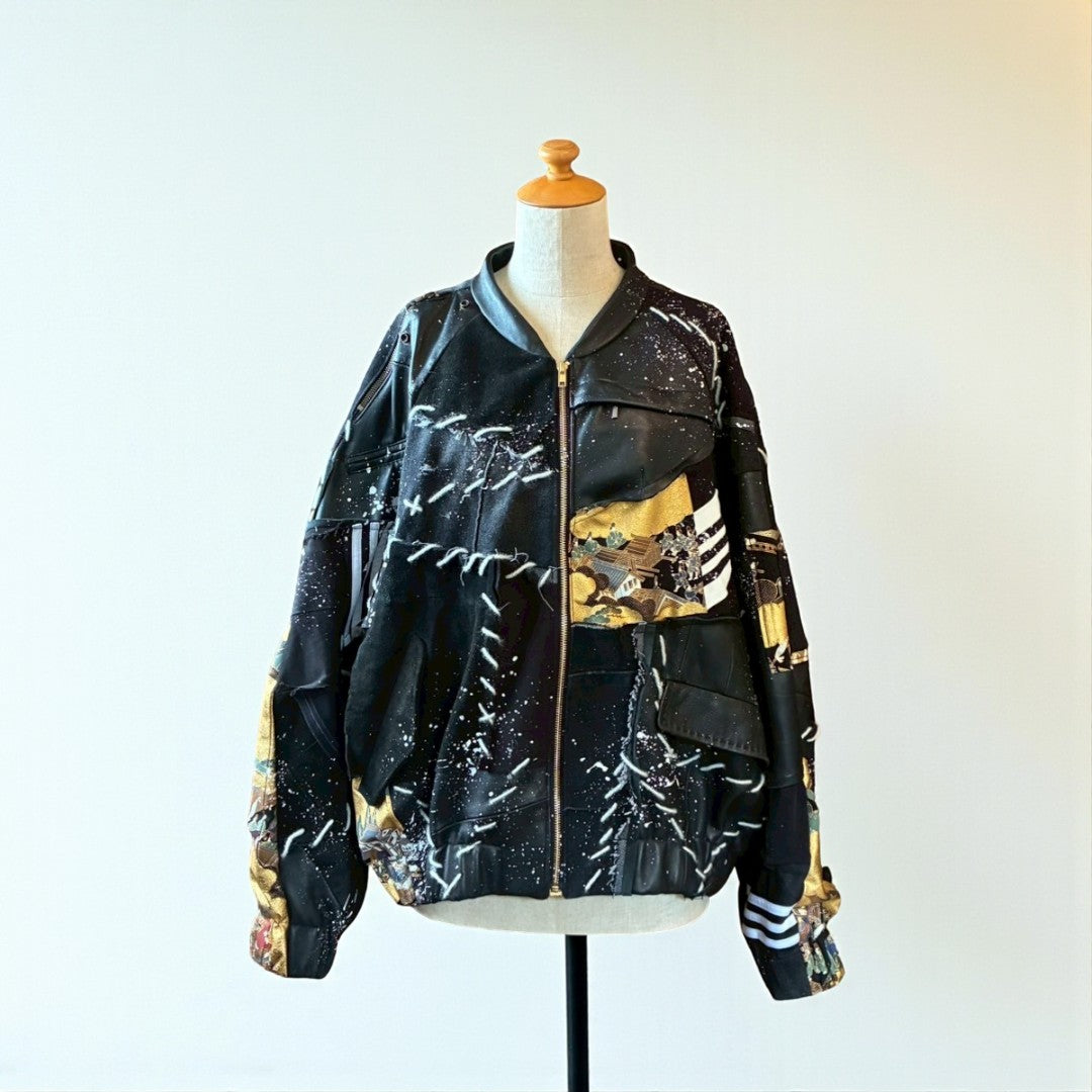 Kurotomesode × Leather Reconstructed MA-1 Jacket – “Aesthetic of Rebellion” | Unisex | One-of-a-kind