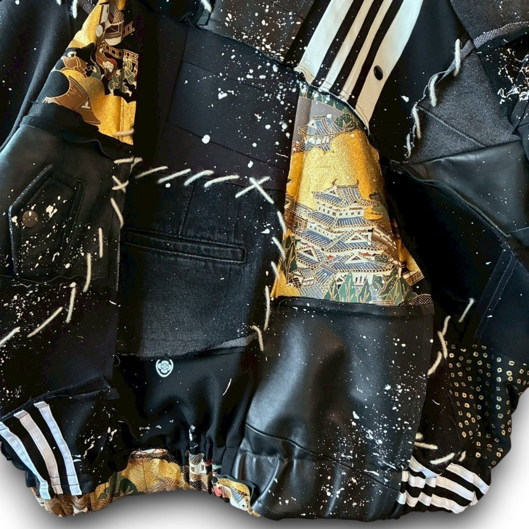 Kurotomesode × Leather Reconstructed MA-1 Jacket – “Aesthetic of Rebellion” | Unisex | One-of-a-kind