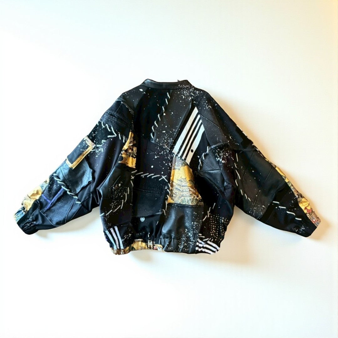 Kurotomesode × Leather Reconstructed MA-1 Jacket – “Aesthetic of Rebellion” | Unisex | One-of-a-kind