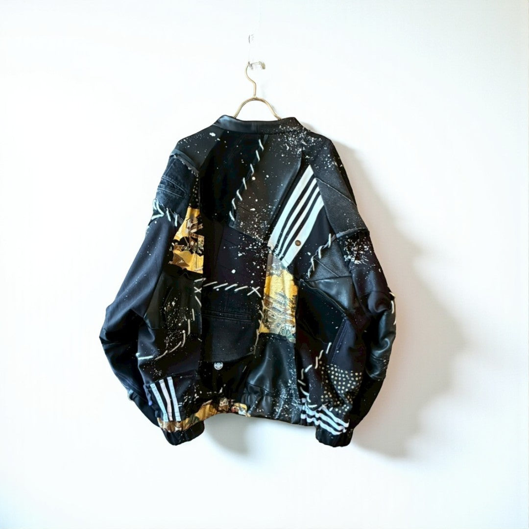 Kurotomesode × Leather Reconstructed MA-1 Jacket – “Aesthetic of Rebellion” | Unisex | One-of-a-kind