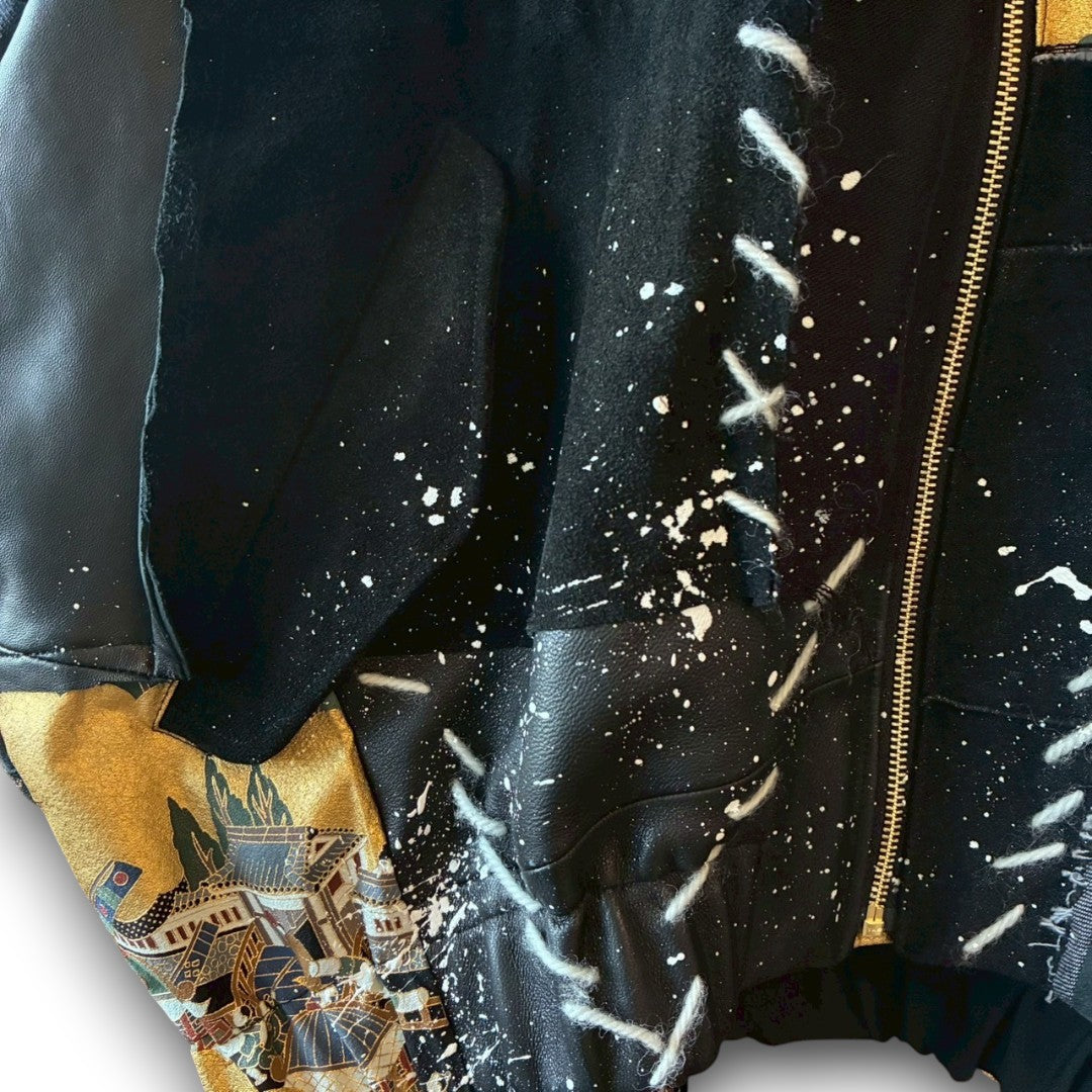 Kurotomesode × Leather Reconstructed MA-1 Jacket – “Aesthetic of Rebellion” | Unisex | One-of-a-kind
