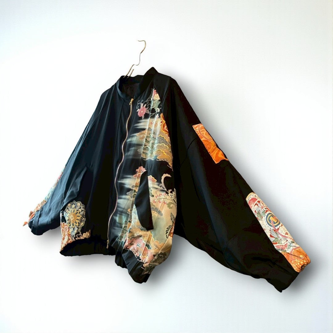 Kurotomesode Reconstructed MA-1 Bomber Jacket Japanese Kimono × Modern Design One-of-a-kind Unisex zivun