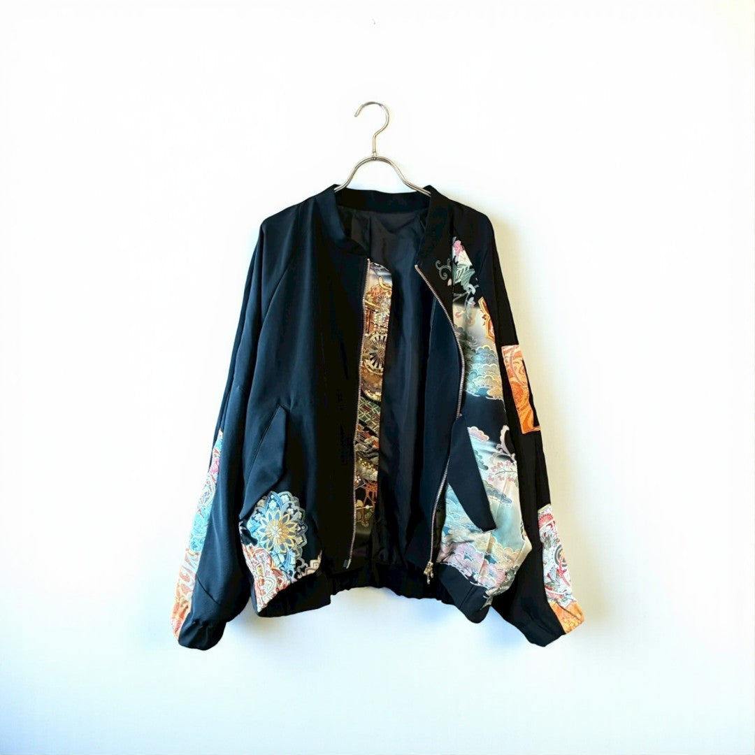 Kurotomesode Reconstructed MA-1 Bomber Jacket Japanese Kimono × Modern Design One-of-a-kind Unisex zivun