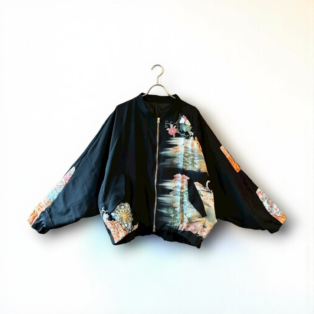 Kurotomesode Reconstructed MA-1 Bomber Jacket Japanese Kimono × Modern Design One-of-a-kind Unisex zivun