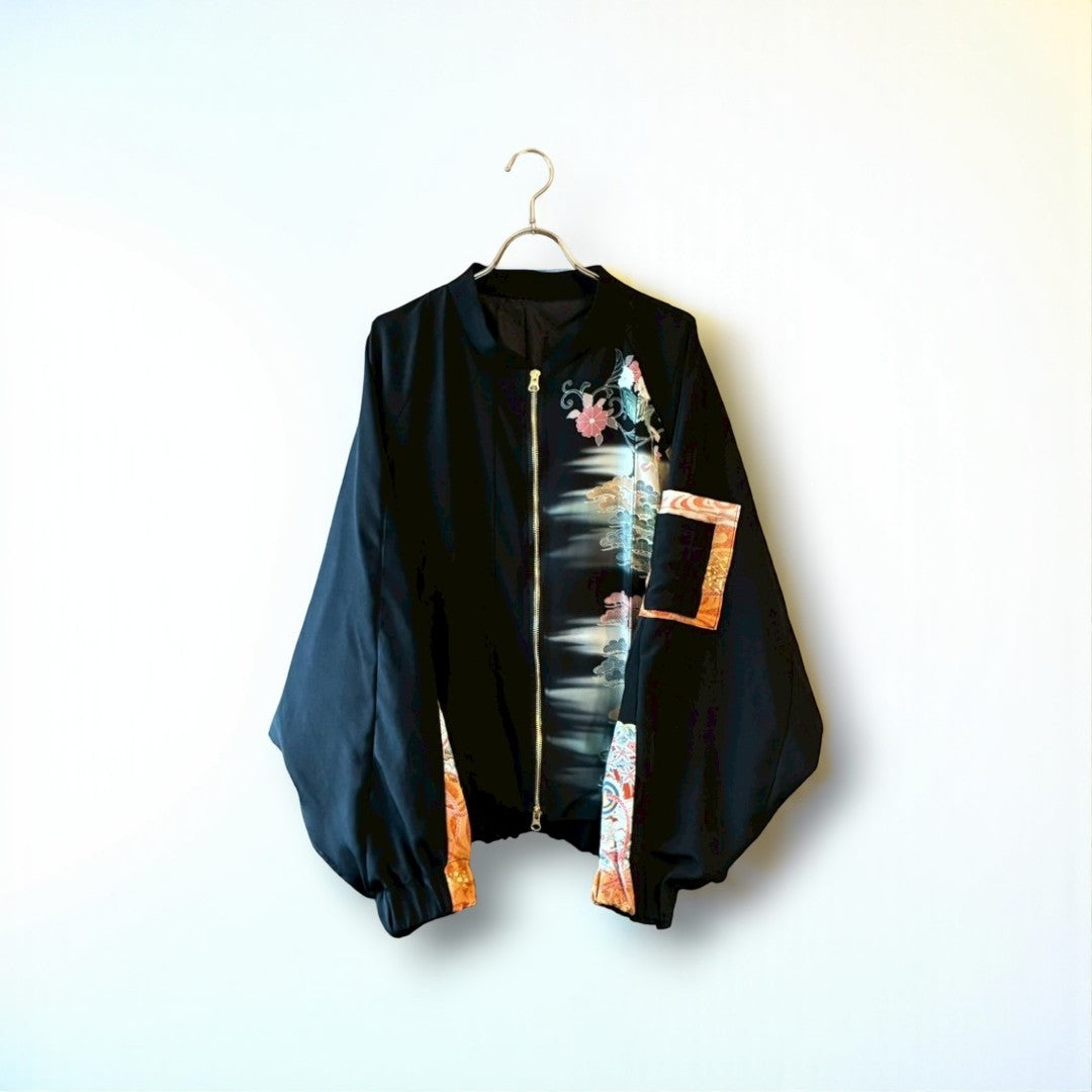 Kurotomesode Reconstructed MA-1 Bomber Jacket Japanese Kimono × Modern Design One-of-a-kind Unisex zivun
