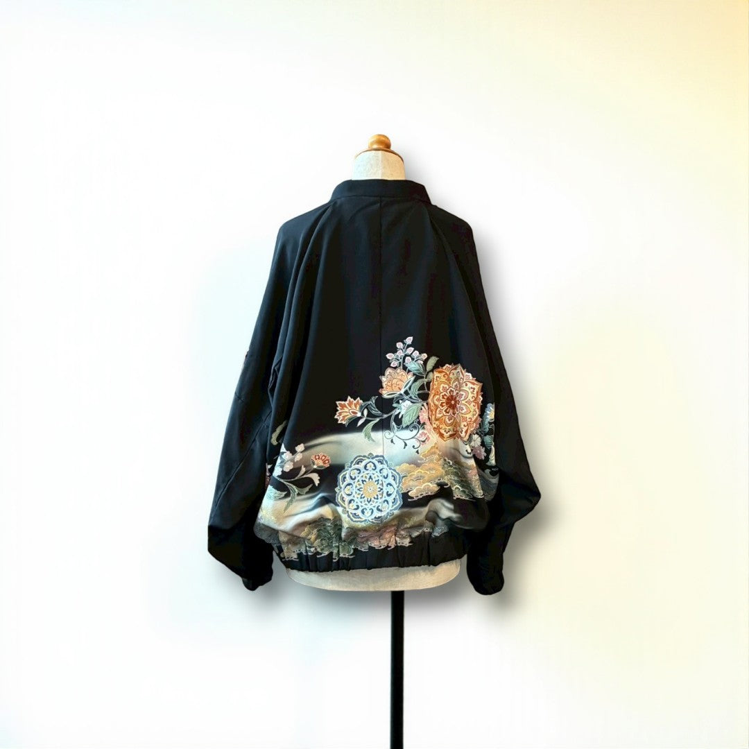 Kurotomesode Reconstructed MA-1 Bomber Jacket Japanese Kimono × Modern Design One-of-a-kind Unisex zivun