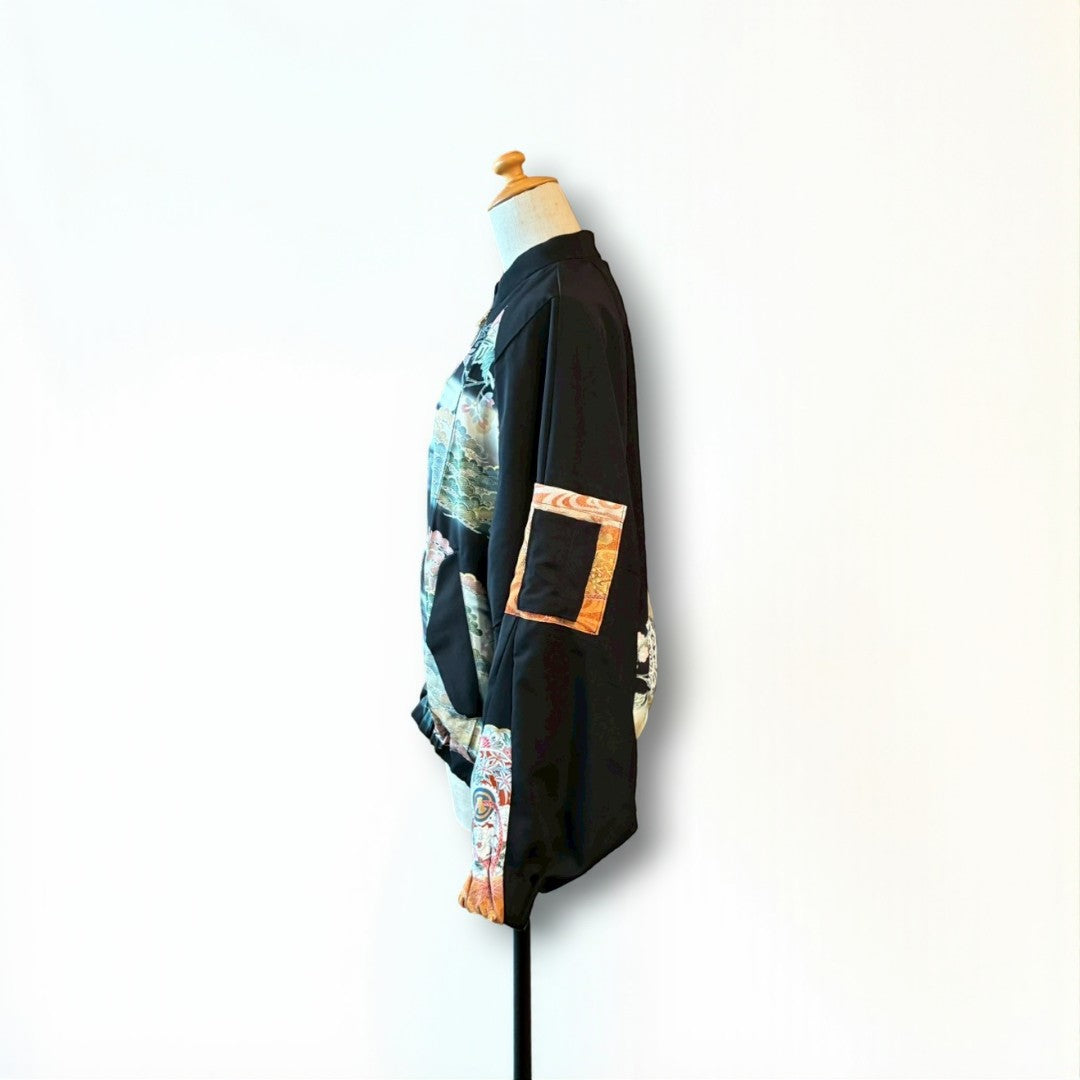 Kurotomesode Reconstructed MA-1 Bomber Jacket Japanese Kimono × Modern Design One-of-a-kind Unisex zivun