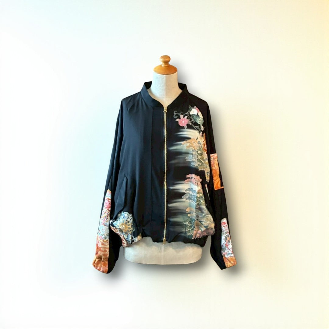 Kurotomesode Reconstructed MA-1 Bomber Jacket Japanese Kimono × Modern Design One-of-a-kind Unisex zivun
