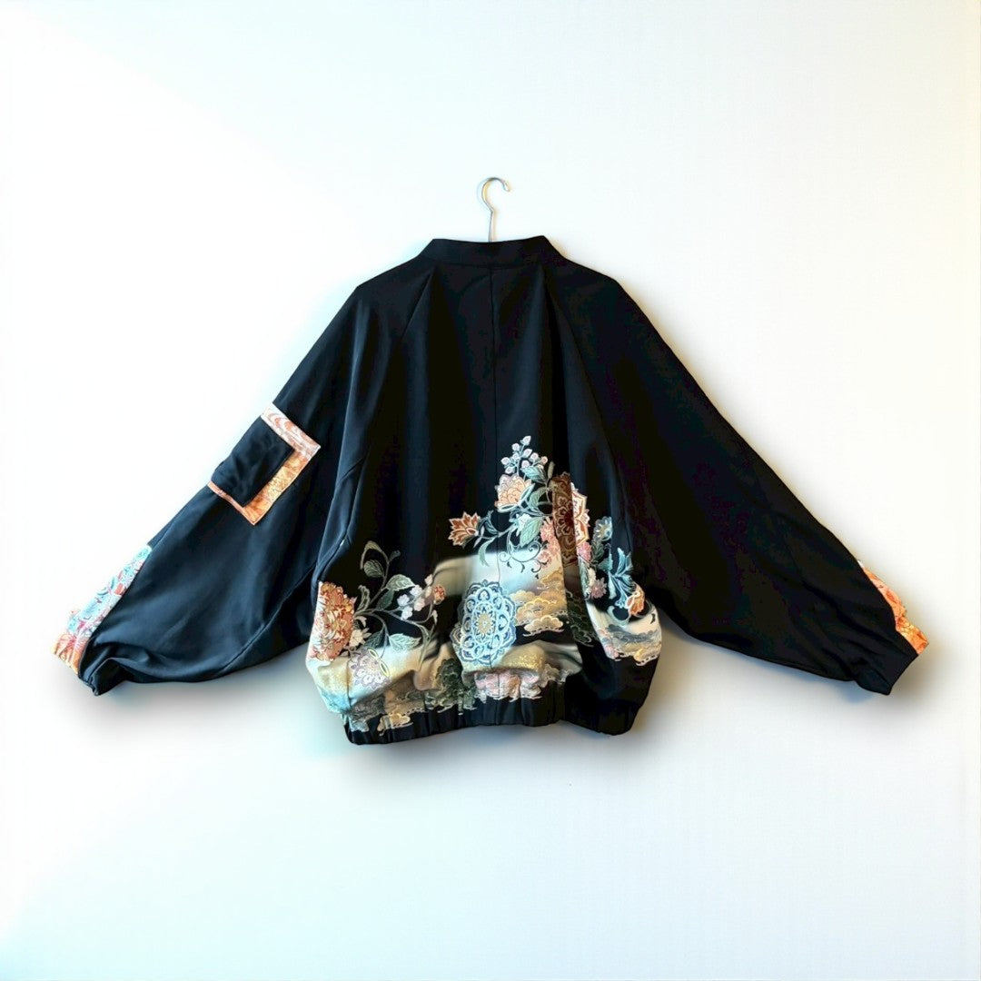Kurotomesode Reconstructed MA-1 Bomber Jacket Japanese Kimono × Modern Design One-of-a-kind Unisex zivun