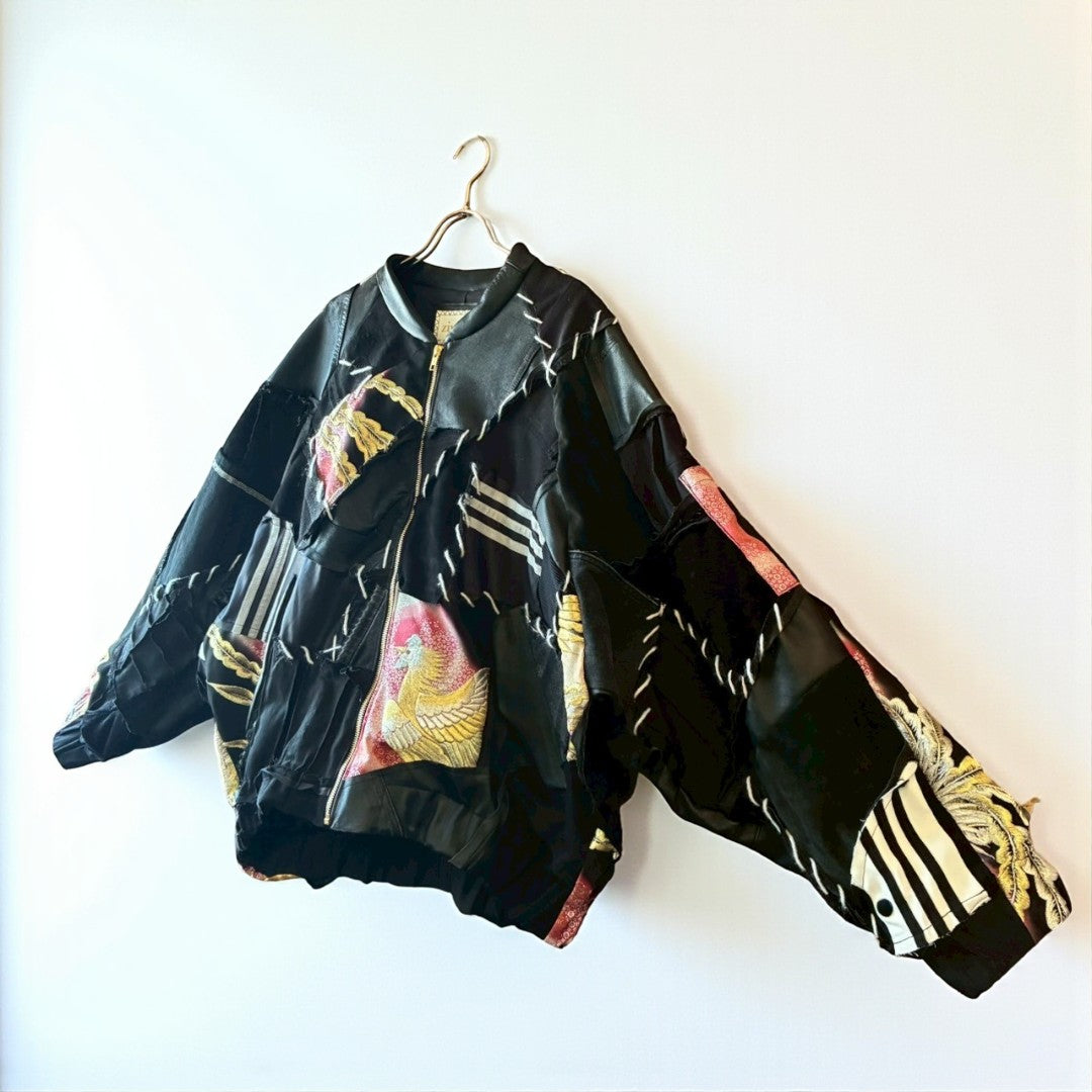 Kurotomesode × Vintage Reconstructed MA-1 Jacket Unisex One-of-a-kind zivun