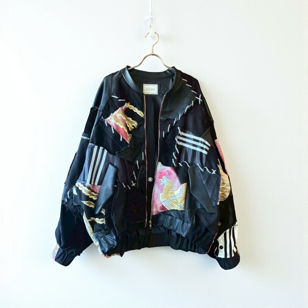 Kurotomesode × Vintage Reconstructed MA-1 Jacket Unisex One-of-a-kind zivun