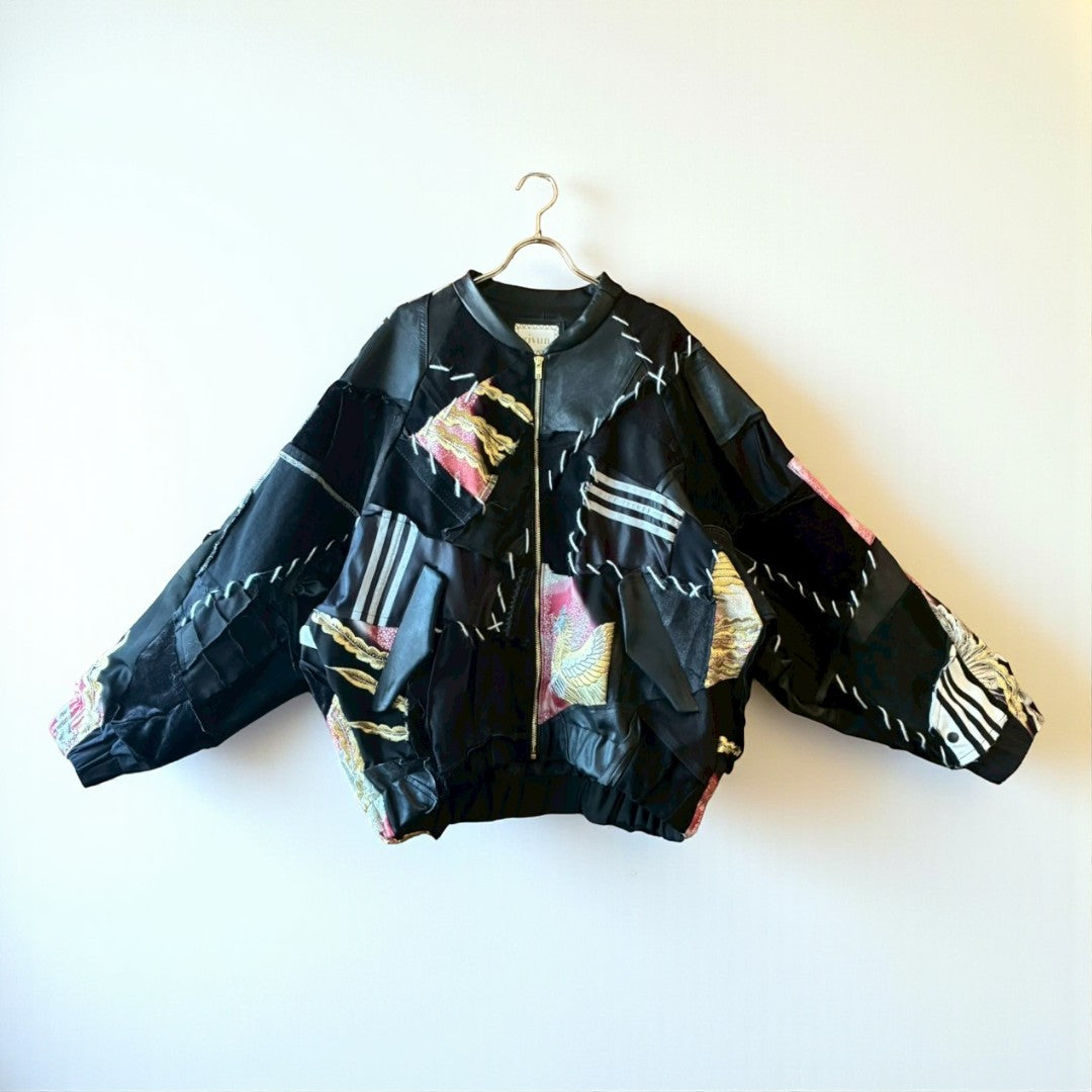 Kurotomesode × Vintage Reconstructed MA-1 Jacket Unisex One-of-a-kind zivun